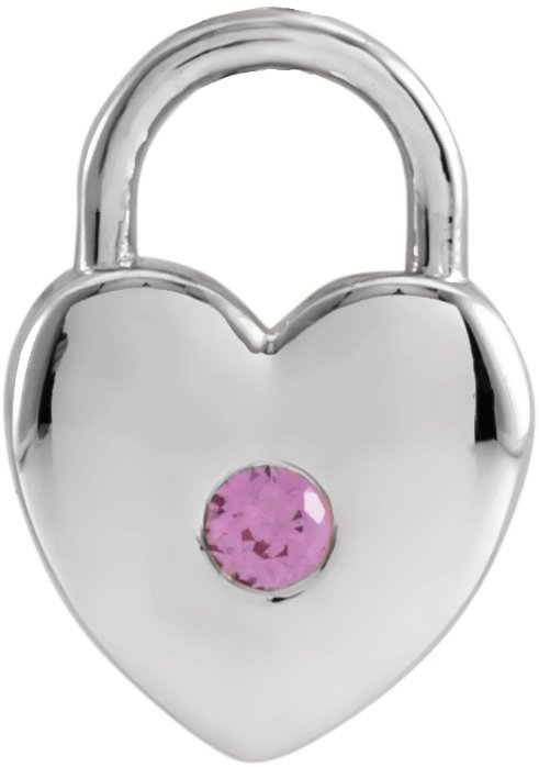 Platinum Round Natural Pink Sapphire Heart Lock Necklace or Pendant