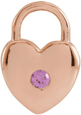 14K Gold Round Natural Pink Sapphire Heart Lock Necklace or Pendant - Rose Gold