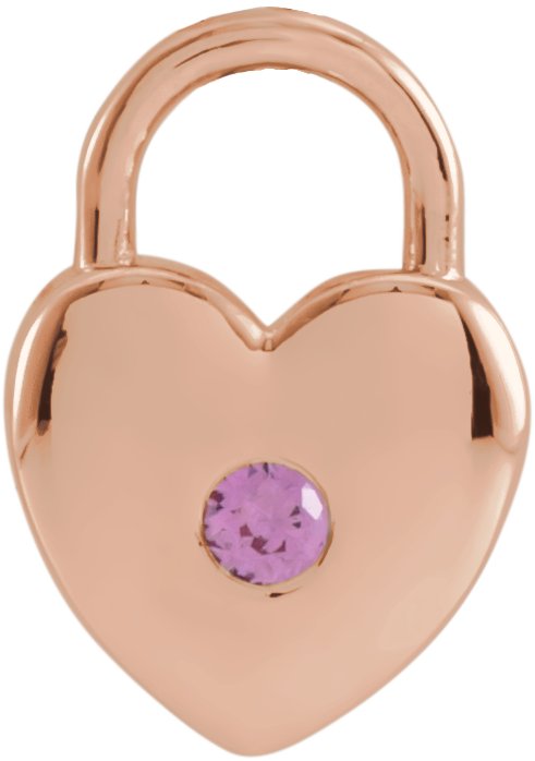 14K Gold Round Natural Pink Sapphire Heart Lock Necklace or Pendant - Rose Gold