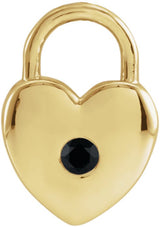 14K Gold Round Natural Black Spinel Heart Lock Necklace or Pendant - Yellow Gold
