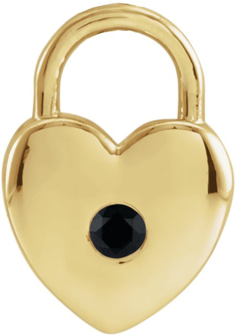 14K Gold Round Natural Black Spinel Heart Lock Necklace or Pendant - Yellow Gold