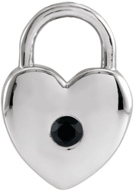 Platinum Round Natural Black Spinel Heart Lock Necklace or Pendant
