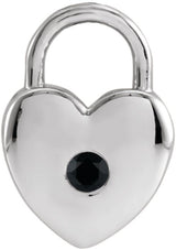 14K Gold Round Natural Black Spinel Heart Lock Necklace or Pendant - White Gold