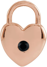 14K Gold Round Natural Black Spinel Heart Lock Necklace or Pendant - Rose Gold