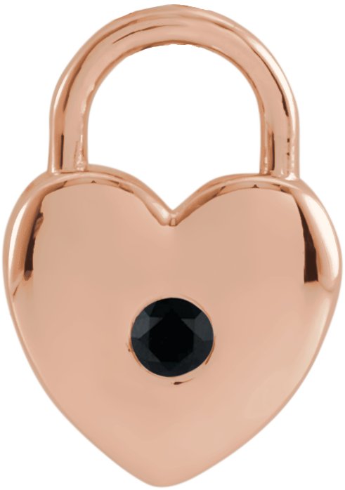 14K Gold Round Natural Black Spinel Heart Lock Necklace or Pendant - Rose Gold