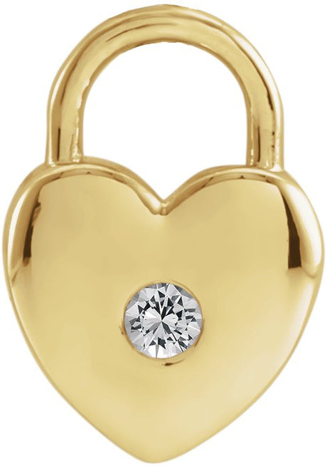 14K Gold Round Natural White Sapphire Heart Lock Necklace or Pendant - Yellow Gold