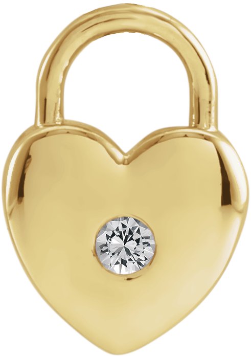 14K Gold Round Natural White Sapphire Heart Lock Necklace or Pendant - Yellow Gold