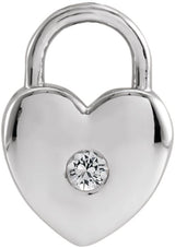 Platinum Round Natural White Sapphire Heart Lock Necklace or Pendant
