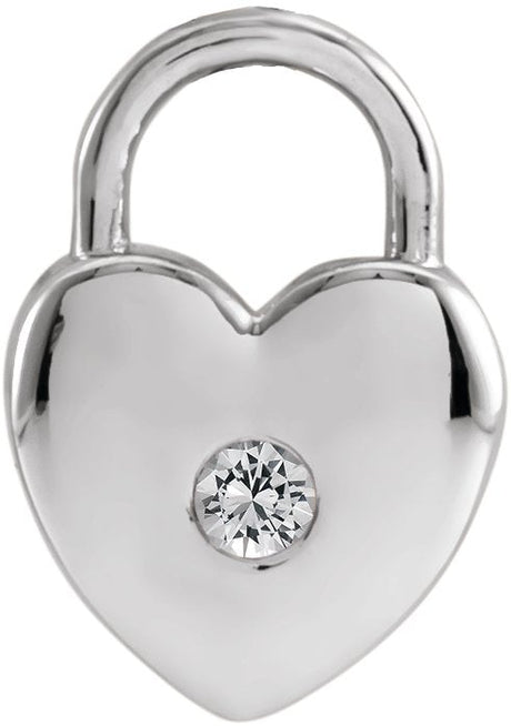 Platinum Round Natural White Sapphire Heart Lock Necklace or Pendant