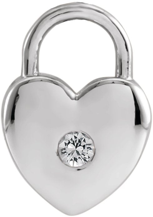 Platinum Round Natural White Sapphire Heart Lock Necklace or Pendant