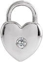14K Gold Round Natural White Sapphire Heart Lock Necklace or Pendant - White Gold