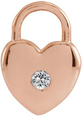 14K Gold Round Natural White Sapphire Heart Lock Necklace or Pendant - Rose Gold