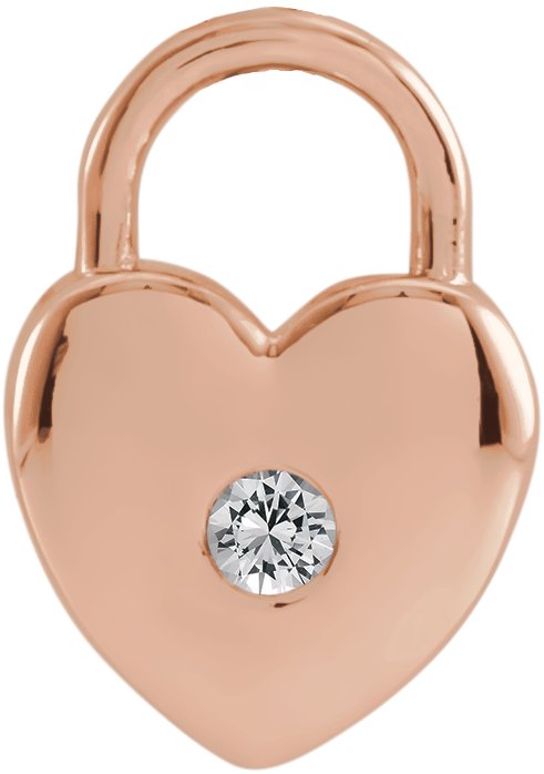 14K Gold Round Natural White Sapphire Heart Lock Necklace or Pendant - Rose Gold
