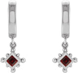 Platinum Square Natural Mozambique Garnet Beaded Bezel-Set Hoop Earrings - view 6