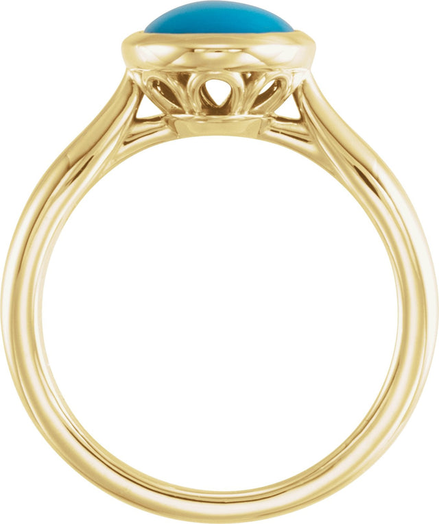 14K Gold Oval Natural Turquoise Bezel-Set Solitaire Ring - Yellow Gold - view 2
