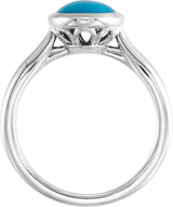 Platinum Oval Natural Turquoise Bezel-Set Solitaire Ring - view 2