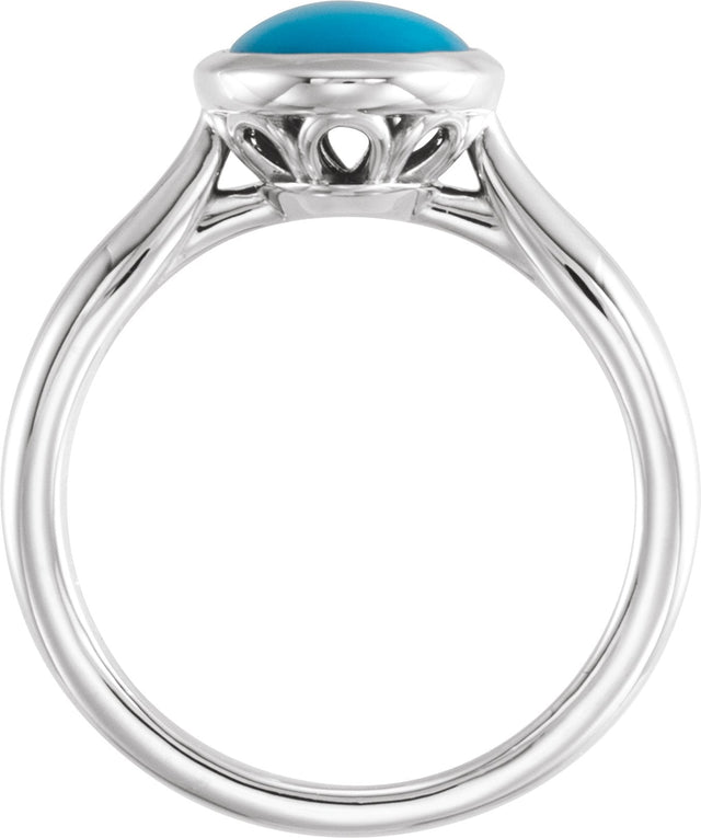 Platinum Oval Natural Turquoise Bezel-Set Solitaire Ring - view 2