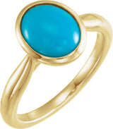 14K Gold Oval Natural Turquoise Bezel-Set Solitaire Ring - Yellow Gold