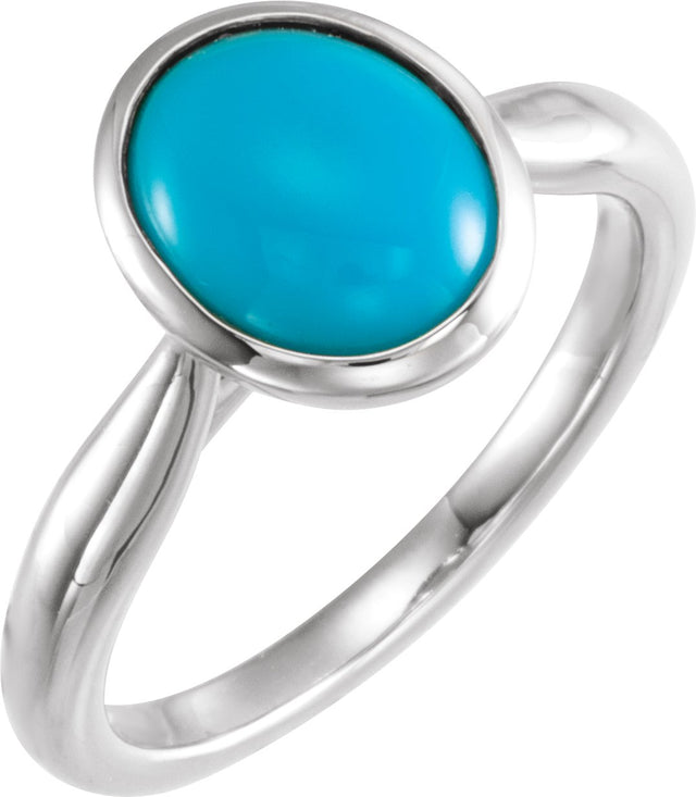 Platinum Oval Natural Turquoise Bezel-Set Solitaire Ring