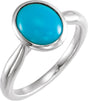 Platinum Oval Natural Turquoise Bezel-Set Solitaire Ring