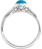 14K Gold Oval Natural Turquoise Bezel-Set Solitaire Ring - White Gold - view 2