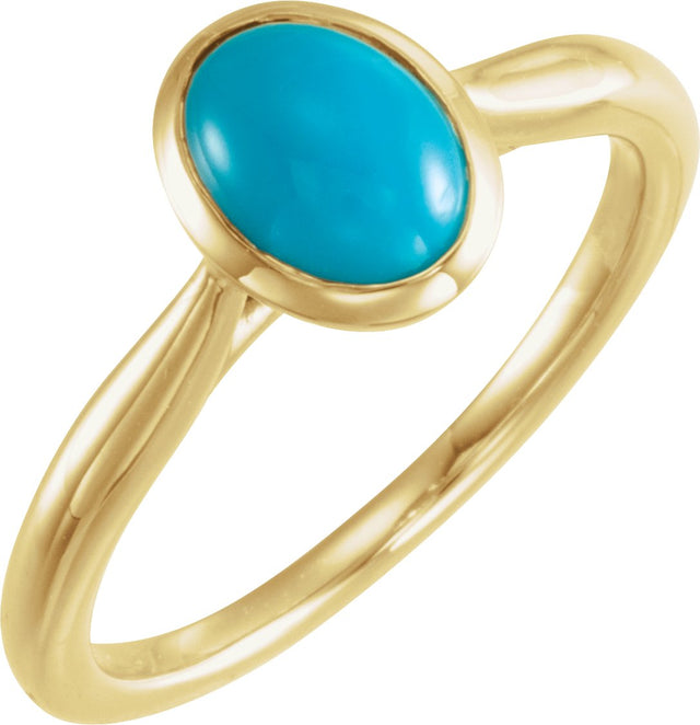 14K Gold Oval Natural Turquoise Bezel-Set Solitaire Ring - Yellow Gold