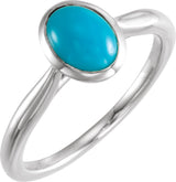 14K Gold Oval Natural Turquoise Bezel-Set Solitaire Ring - White Gold