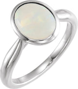 Platinum Oval Natural Ethiopian Opal Bezel-Set Solitaire Ring