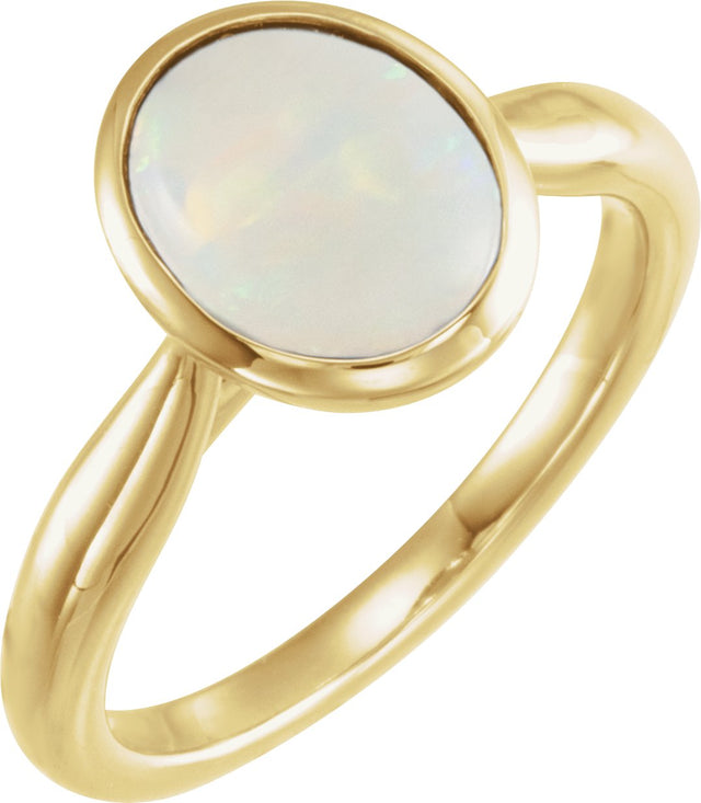 14K Gold Oval Natural Ethiopian Opal Bezel-Set Solitaire Ring - Yellow Gold
