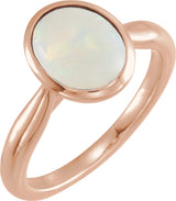 14K Gold Oval Natural Ethiopian Opal Bezel-Set Solitaire Ring - Rose Gold