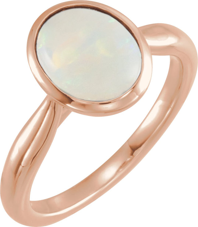 14K Gold Oval Natural Ethiopian Opal Bezel-Set Solitaire Ring - Rose Gold