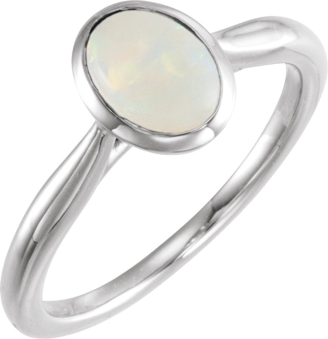 Platinum Oval Natural Ethiopian Opal Bezel-Set Solitaire Ring