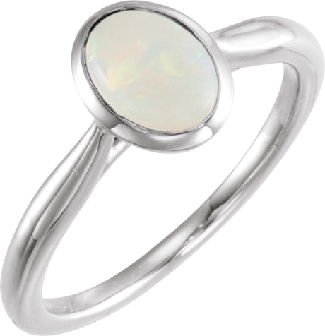 14K Gold Oval Natural Ethiopian Opal Bezel-Set Solitaire Ring - White Gold