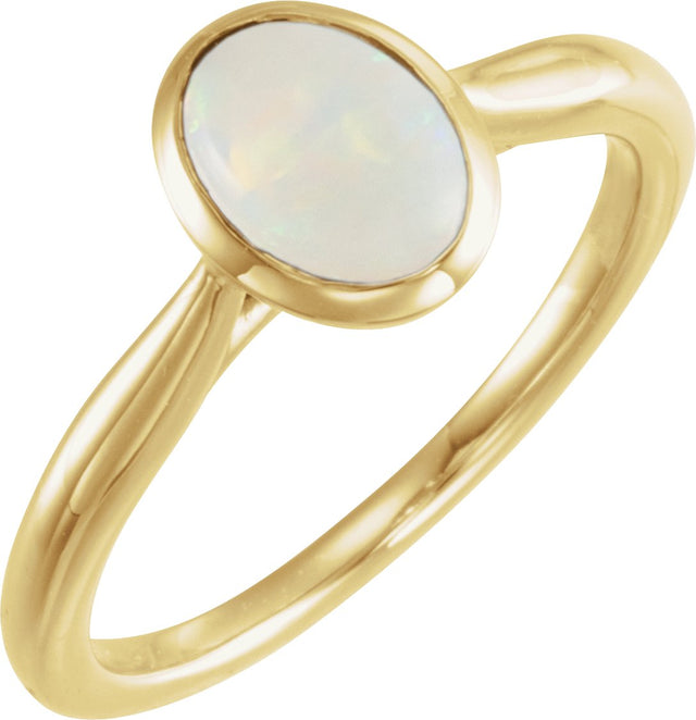 14K Gold Oval Natural Ethiopian Opal Bezel-Set Solitaire Ring - Yellow Gold