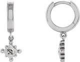14K Gold Square Natural White Sapphire Beaded Bezel-Set Hoop Earrings - White Gold - view 3