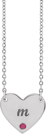 Platinum Round Natural Ruby Engravable Heart Necklace - view 3