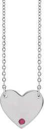 Platinum Round Natural Ruby Engravable Heart Necklace