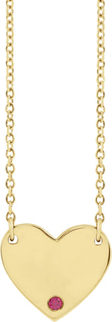 14K Gold Round Natural Ruby Engravable Heart Necklace - Yellow Gold
