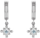 14K Gold Square Natural Diamond Beaded Bezel-Set Hoop Earrings - White Gold - view 4