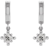 14K Gold Square Natural White Sapphire Beaded Bezel-Set Hoop Earrings - White Gold - view 4