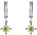 14K Gold Square Natural Peridot Beaded Bezel-Set Hoop Earrings - White Gold - view 4