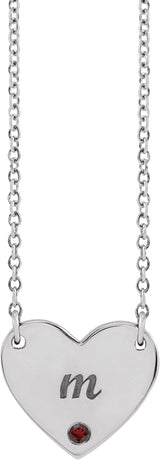 Platinum Round Natural Mozambique Garnet Engravable Heart Necklace - view 3