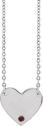 Platinum Round Natural Mozambique Garnet Engravable Heart Necklace