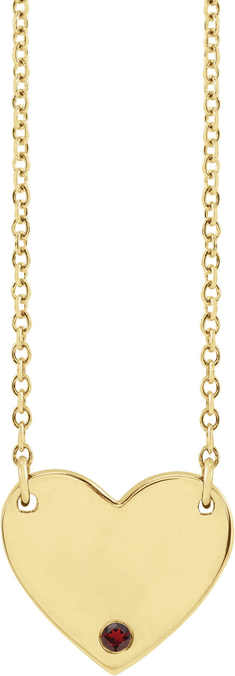 14K Gold Round Natural Mozambique Garnet Engravable Heart Necklace - Yellow Gold