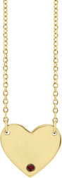14K Gold Round Natural Mozambique Garnet Engravable Heart Necklace - Yellow Gold