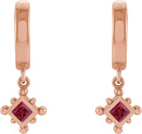 14K Gold Square Natural Ruby Beaded Bezel-Set Hoop Earrings - Rose Gold - view 6
