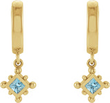14K Gold Square Natural Aquamarine Beaded Bezel-Set Hoop Earrings - Yellow Gold - view 4