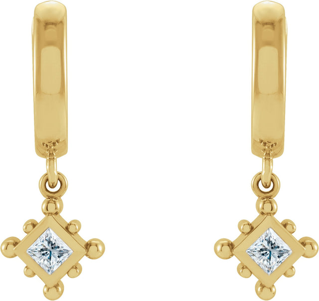14K Gold Square Natural Diamond Beaded Bezel-Set Hoop Earrings - Yellow Gold - view 4