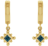 14K Gold Square Lab-Grown Alexandrite Beaded Bezel-Set Hoop Earrings - Yellow Gold - view 4