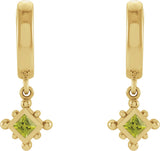 14K Gold Square Natural Peridot Beaded Bezel-Set Hoop Earrings - Yellow Gold - view 4